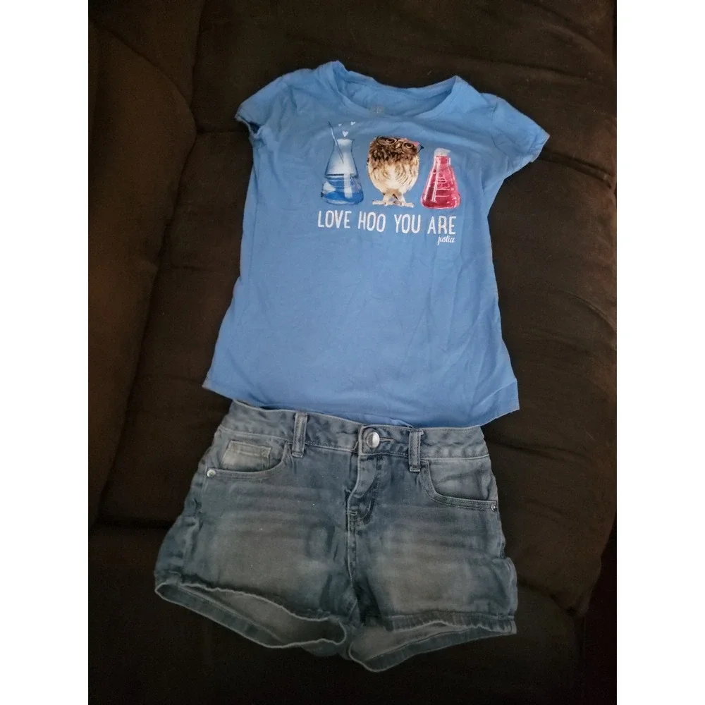Justice love hoo you are science top and sparkles shorts size 8